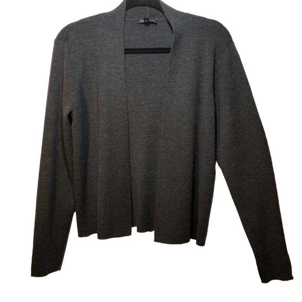 Eileen Fisher charcoal grey 100% Italian yarn wool open short cardigan